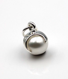 Sterling Silver 925 8mm Button White Pearl Pendant Or Charm -Free Post