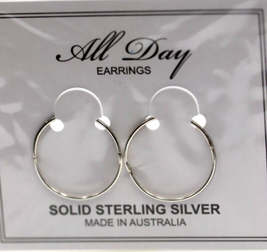 Genuine New Sterling Silver Sleepers Hinged Earrings Plain 25mm *Free post in oz