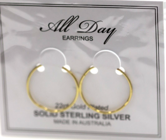 Sterling Silver or Sterling Silver Hard Gold Plated Sleepers Hinged Earrings Plain 25mm