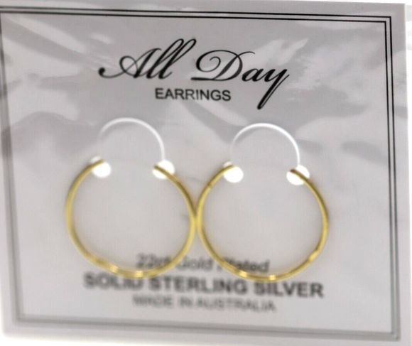 Sterling Silver Hard Gold Plated Sleepers Hinged Earrings Plain 25mm *Free post