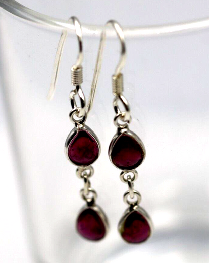 Sterling Silver 925 Garnet Drop Hook Earrings