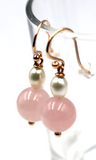 Genuine 9ct 9K Rose Gold Freshwater Pearl & Rose Quartz Bead Earrings-Free post