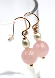 Genuine 9ct 9K Rose Gold Freshwater Pearl & Rose Quartz Bead Earrings-Free post