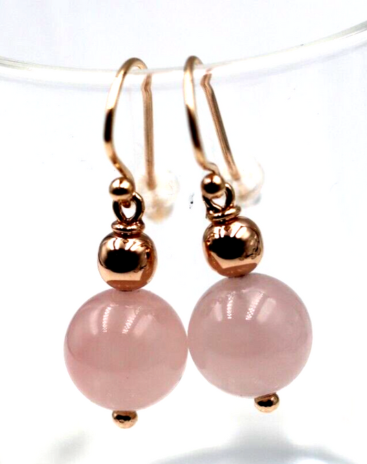 Genuine 9ct 9K Rose Gold 6mm Rose Gold Ball & Rose Quartz Earrings