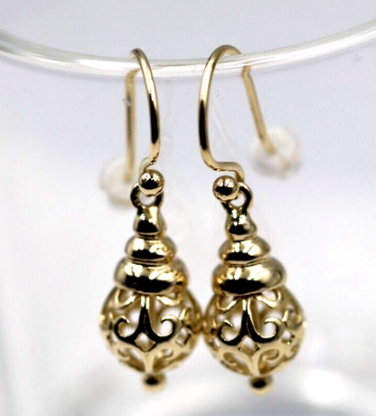 Kaedesigns New 9ct 9k Yellow, Rose or White Gold Dangle Filigree 10mm Hooks Earrings