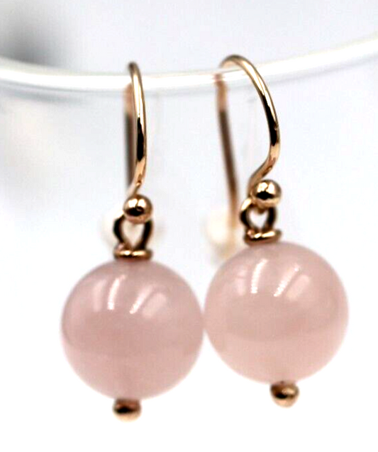 Genuine 9ct 9K 375 Rose Gold 11mm Rose Quartz Hook Earrings -Free post