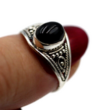Size Q Genuine Sterling Silver Oval Filigree Black Onyx Ring