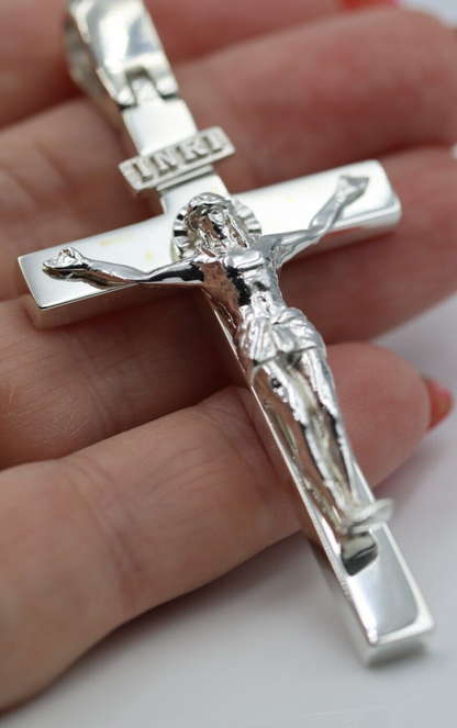 Genuine Very Large Heavy Sterling Silver Crucifix Cross Pendant