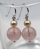 Sterling Silver Freshwater Cultured Pearl & Rose Quartz Hook Earrings -Free post