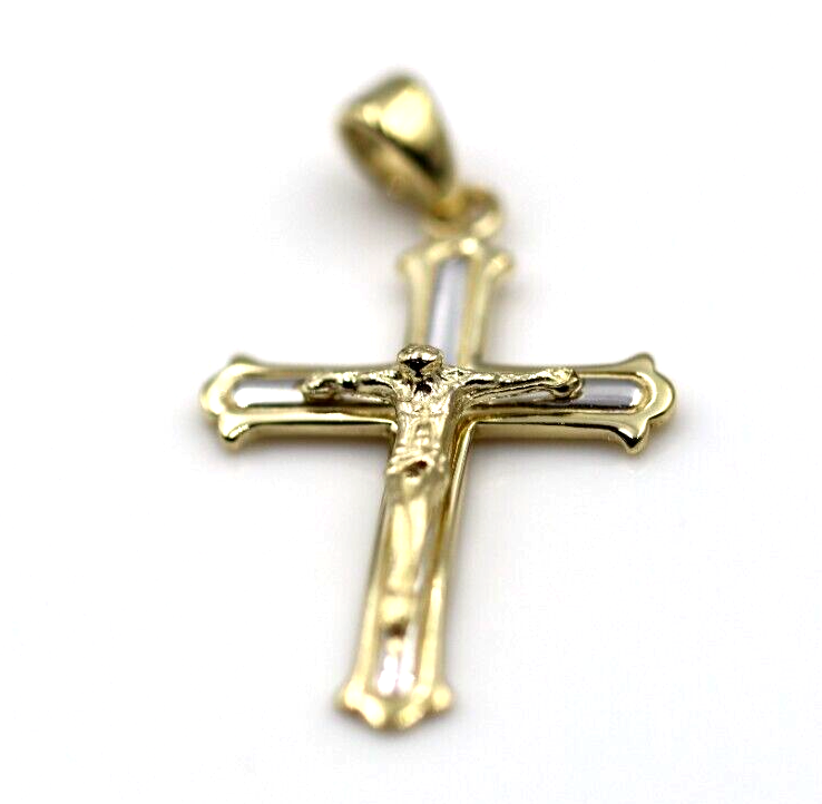 Genuine 9ct 9k 375 9ct Two Tone Yellow/ White Gold Crucifix Pendant