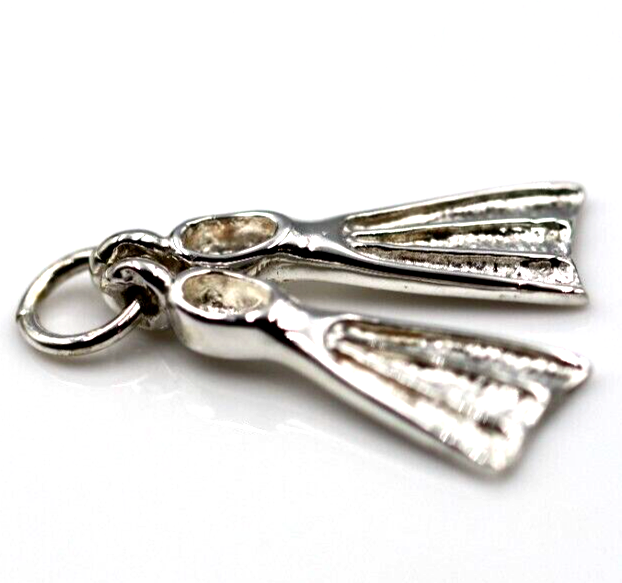 Sterling Silver Pair Flippers Fin Flip Charm or Pendant Dive Diving