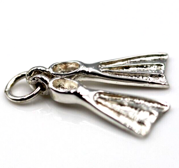 Sterling Silver Pair Flippers Fin Flip Charm or Pendant Dive Diving-Free post