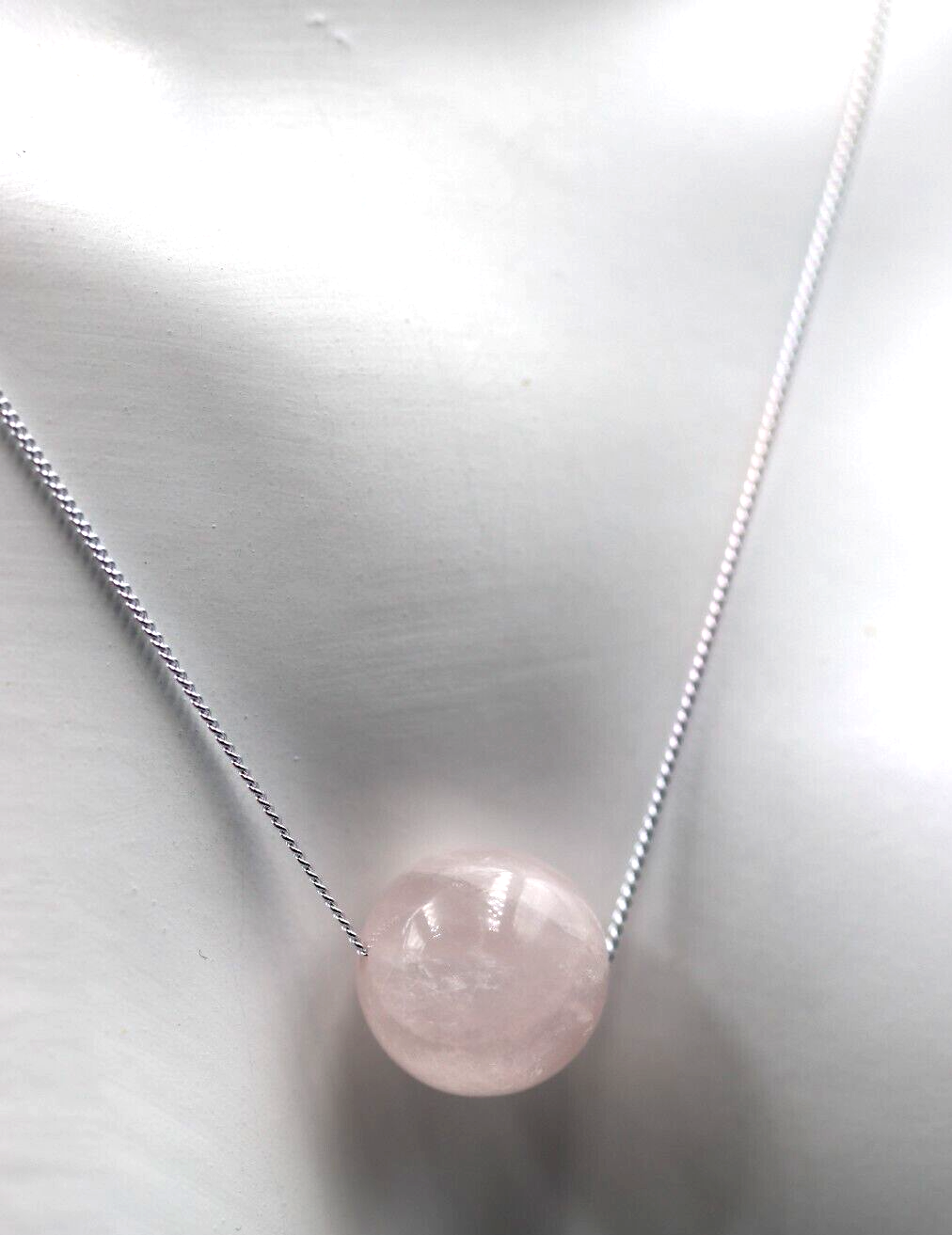 Sterling Silver 925 Rose Quartz Bead On 45cm Chain + 5cm Extender