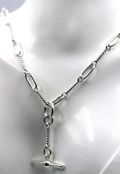 Sterling Silver 925 Oval Paperclip Links FOB Chain Necklace