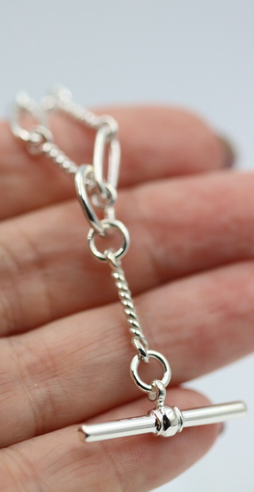 Sterling Silver 925 Oval Paperclip Links FOB Chain Necklace