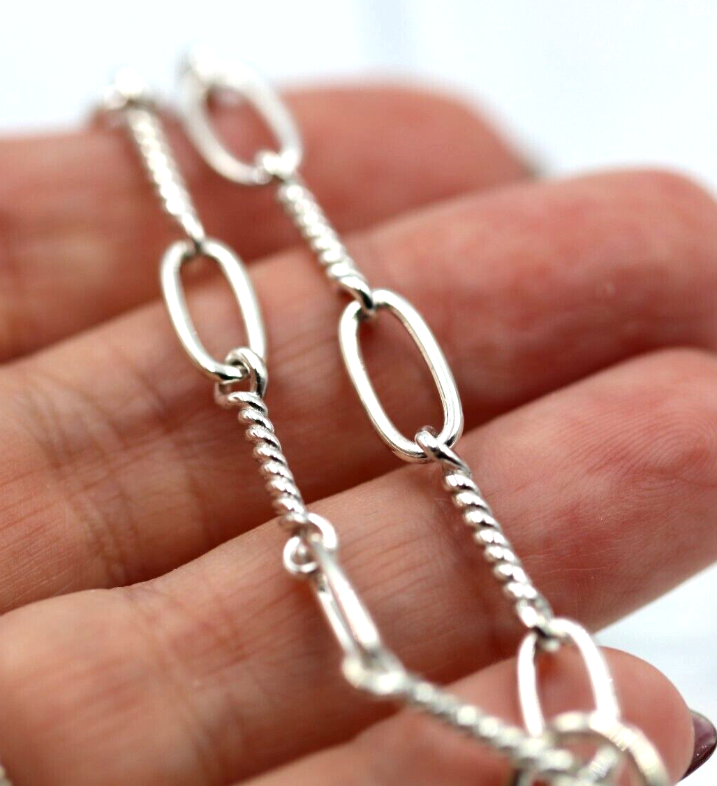 Sterling Silver 925 Oval Paperclip Links FOB Chain Necklace