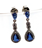 Genuine Sterling Silver 925 Blue Stone Drop Stud Earrings