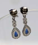 Genuine Sterling Silver 925 Blue Stone Drop Stud Earrings
