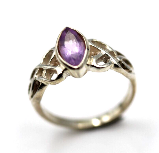 Size N Sterling Silver 925 Marquee Amethyst Celtic Weave Ring