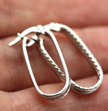 Genuine Sterling Silver 925 Oval Half Twist & Half Plain Hoop Earrings-Free post