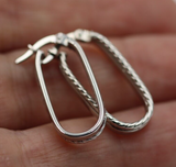 Genuine Sterling Silver 925 Oval Half Twist & Half Plain Hoop Earrings-Free post