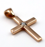 Genuine Solid 18ct 18kt 750 Yellow, Rose or White Gold 10pt Diamond Cross Pendant