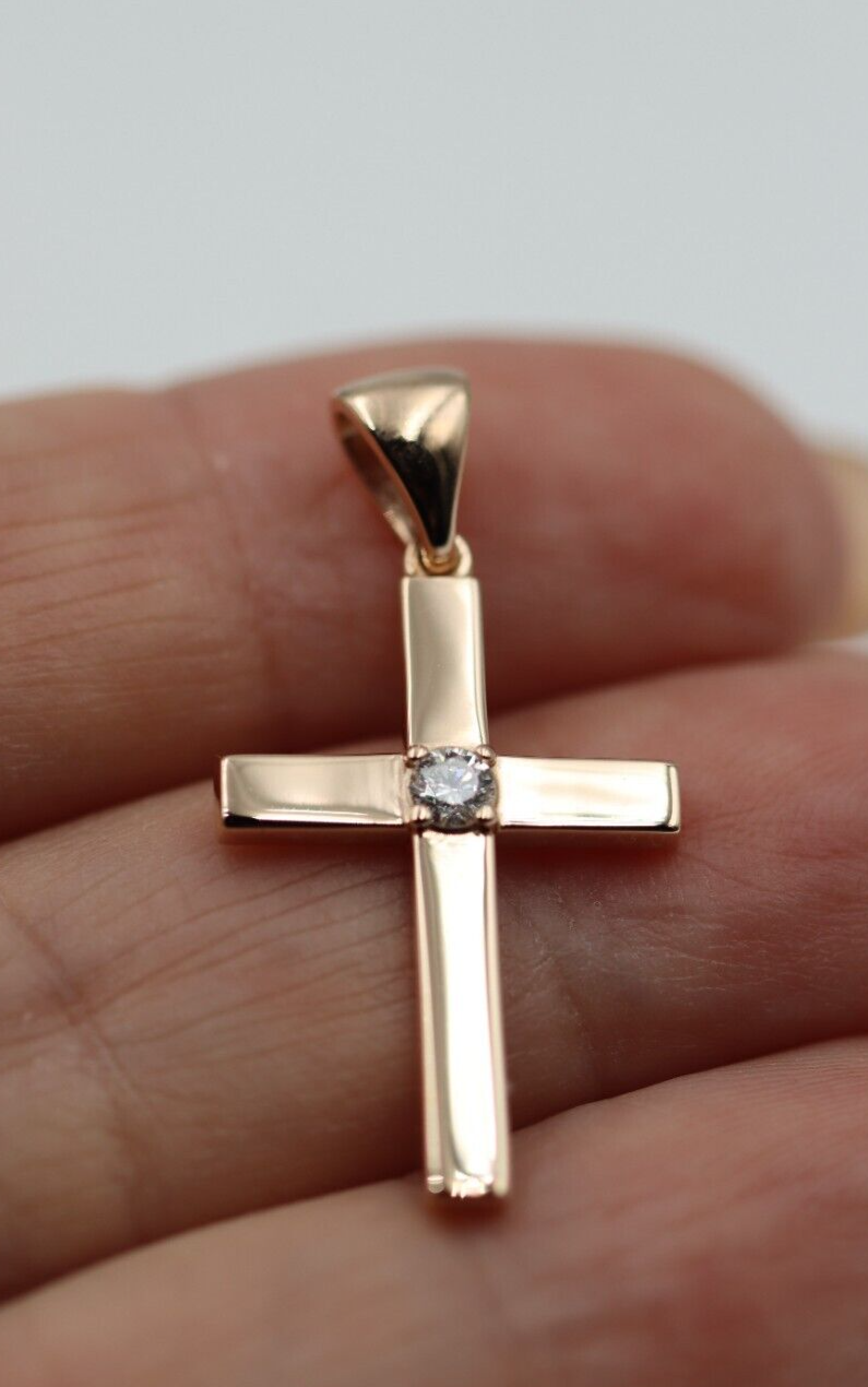 Genuine Solid 18ct 18kt 750 Yellow, Rose or White Gold 10pt Diamond Cross Pendant