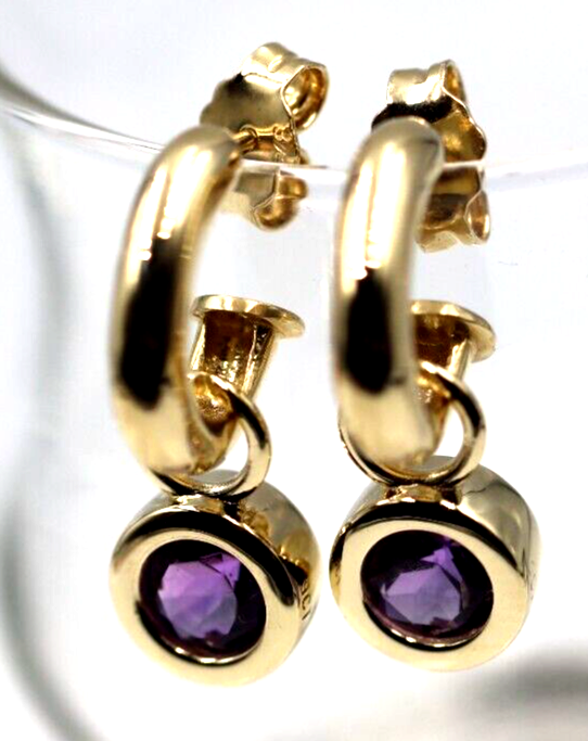 Genuine 9ct 9k Yellow, Rose or White Gold Amethyst Set Drop Stud Earrings