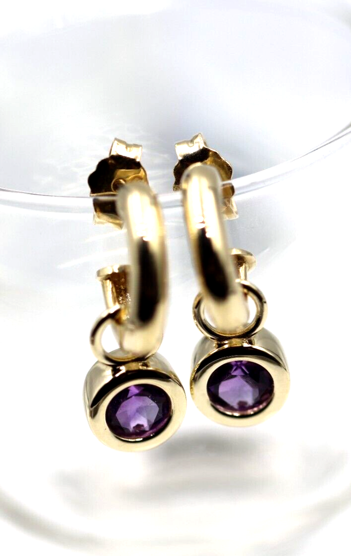 Genuine 9ct 9k Yellow, Rose or White Gold Amethyst Set Drop Stud Earrings