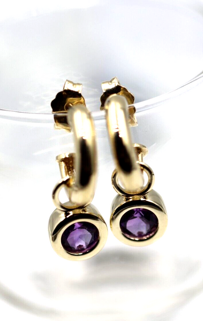 Genuine 9ct 9k Yellow, Rose or White Gold Amethyst Set Drop Stud Earrings