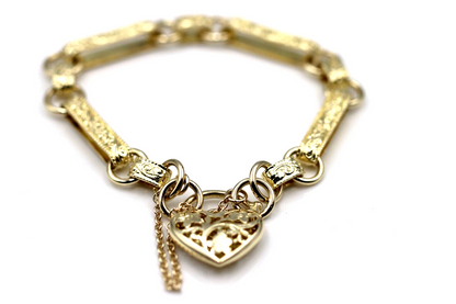 Genuine Heavy New 20cm 9ct 9k Yellow Gold Belcher & Heart Padlock Bracelet