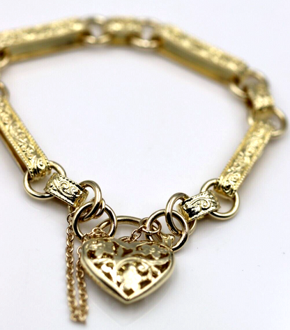 Genuine Heavy New 20cm 9ct 9k Yellow Gold Belcher & Heart Padlock Bracelet