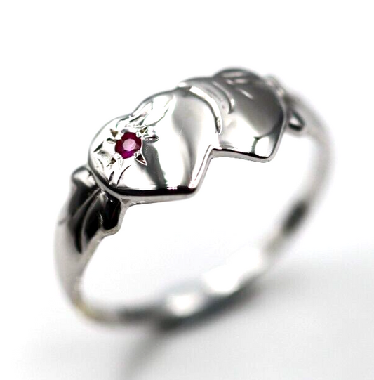 Size Q 9ct Yellow, Rose or White Gold 375 Pink Sapphire (Birthstone Of September) Double Heart Signet Ring (Copy)