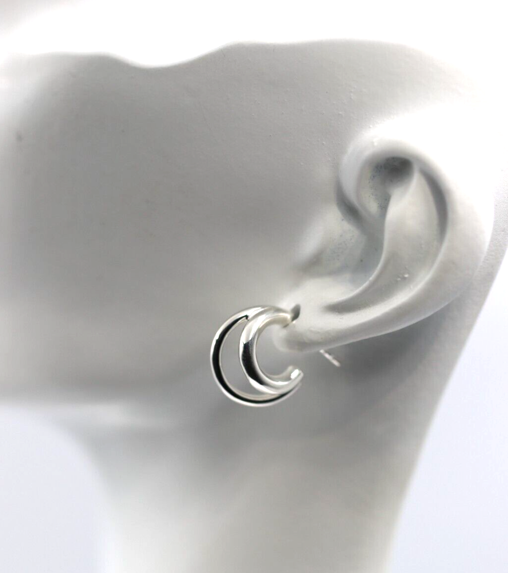 Sterling Silver 925 Double Half Hoop Hoops Studs Earrings