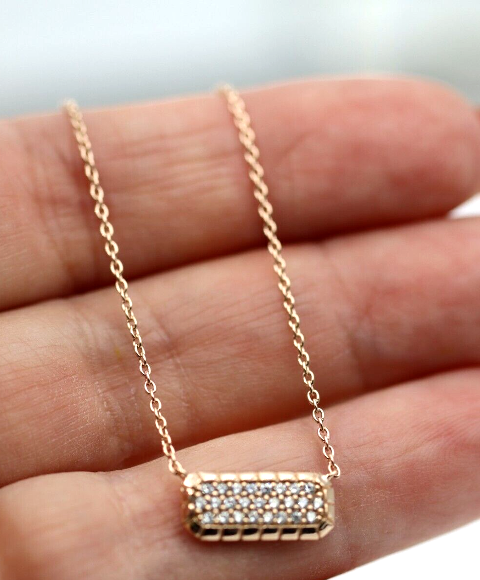 Sterling Silver Rose Gold Plated CZ Bar Pendant 42cm+5cm Ext. Necklace