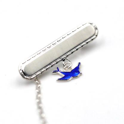 Sterling Silver Enamel Bluebird ID Name Baby Brooch, Free Laser Engraving