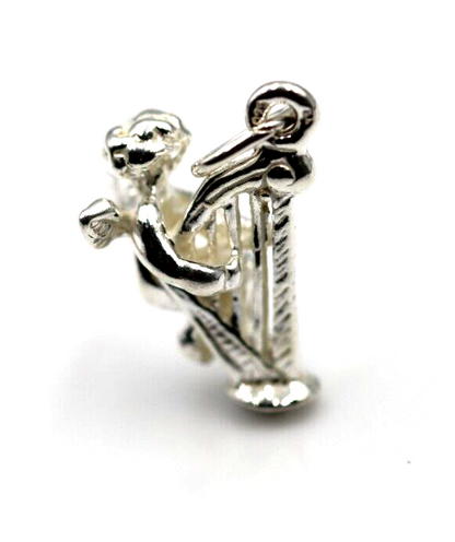 Genuine Sterling Silver 925 Angel with Harp Pendant / Charm