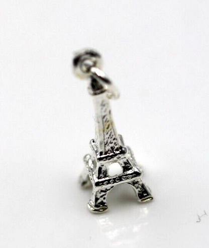 Genuine 925 Sterling Silver 19mm 3D Paris Eiffel Tower Pendant Charm