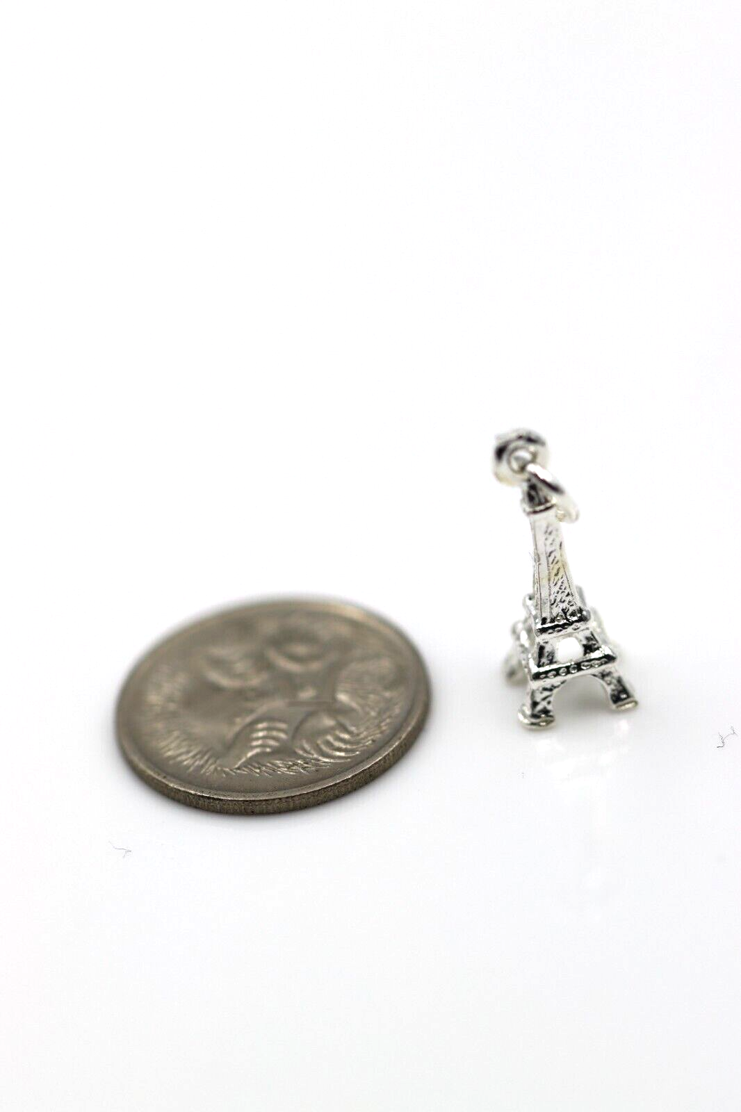 Genuine 925 Sterling Silver 19mm 3D Paris Eiffel Tower Pendant Charm