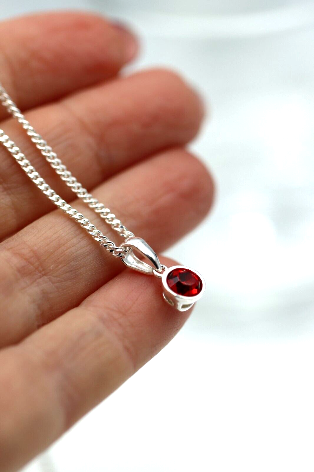 Genuine Sterling Silver Round Crystal Birthstone Bezel Pendant/Charm + Necklace - Available January to December birthstones