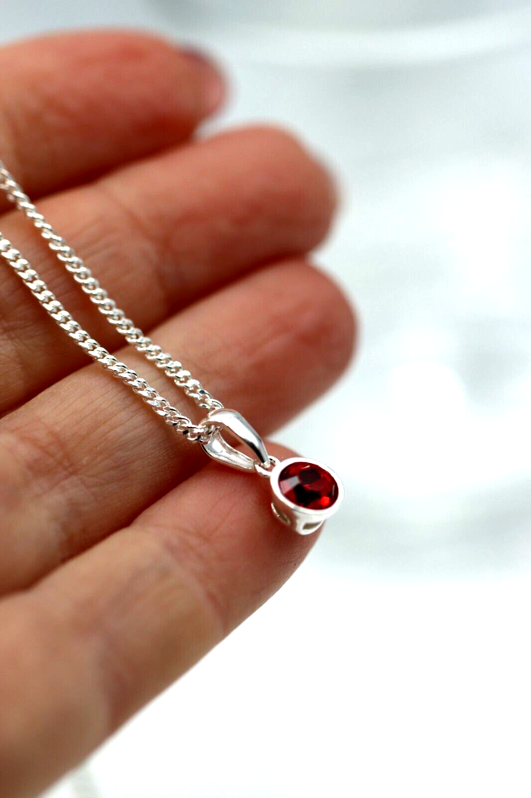 Genuine Sterling Silver Round Crystal Birthstone Bezel Pendant/Charm + Necklace - Available January to December birthstones