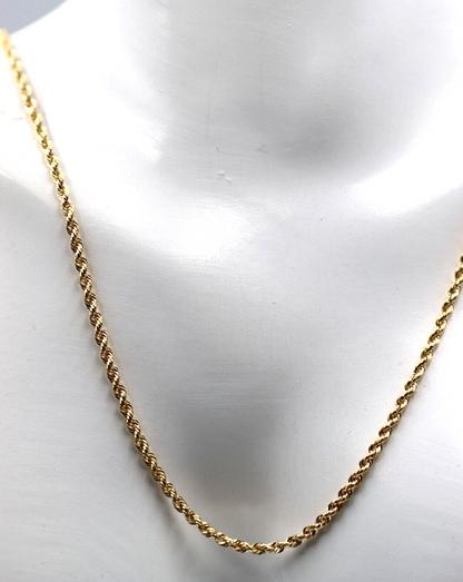 Genuine 9ct Yellow Gold Rope 2.1mm 50cm Rope Chain Necklace 2.4g