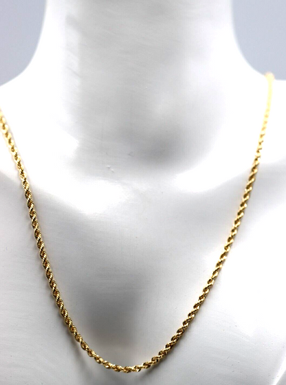 Genuine 9ct Yellow Gold Rope 2.1mm 50cm Rope Chain Necklace 2.4g