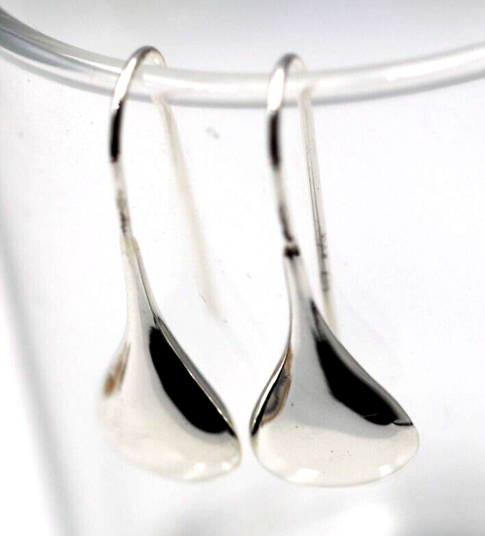 Genuine 925 Sterling Silver Wide Teardrop Tear Drop Hook Earrings