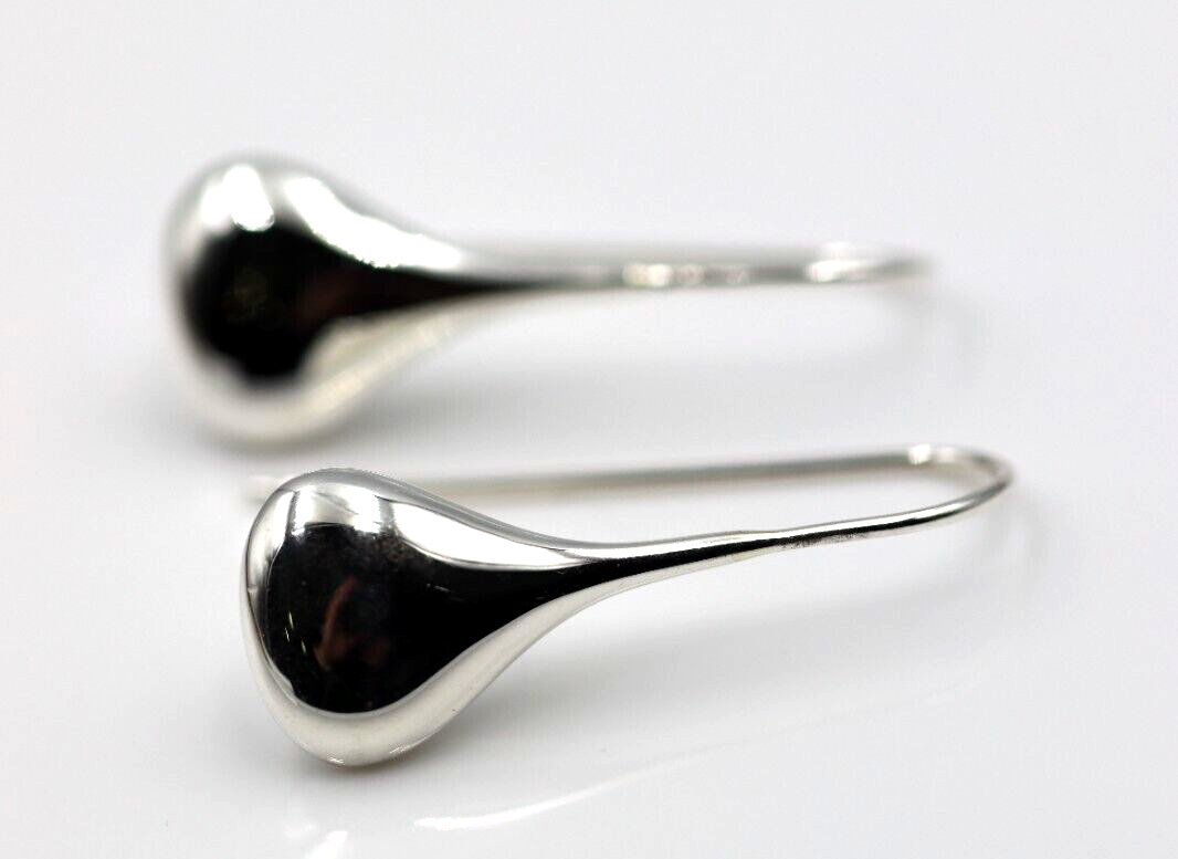 Genuine 925 Sterling Silver Wide Teardrop Tear Drop Hook Earrings