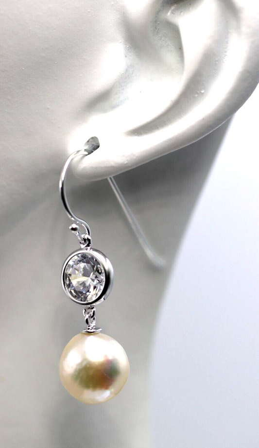 Sterling Silver 925 Freshwater Cultured Baroque Pearl Bezel Earrings