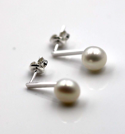 Sterling Silver 925 Freshwater Cultured Button Pearl Studs Earrings