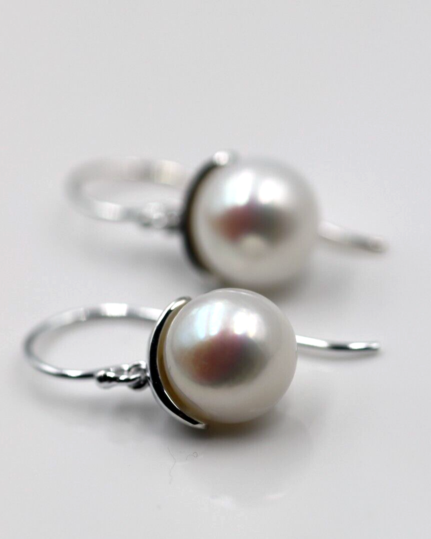 Sterling Silver 925 Freshwater Cultured Button Pearl Earrings