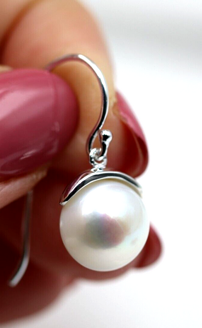 Sterling Silver 925 Freshwater Cultured Button Pearl Earrings