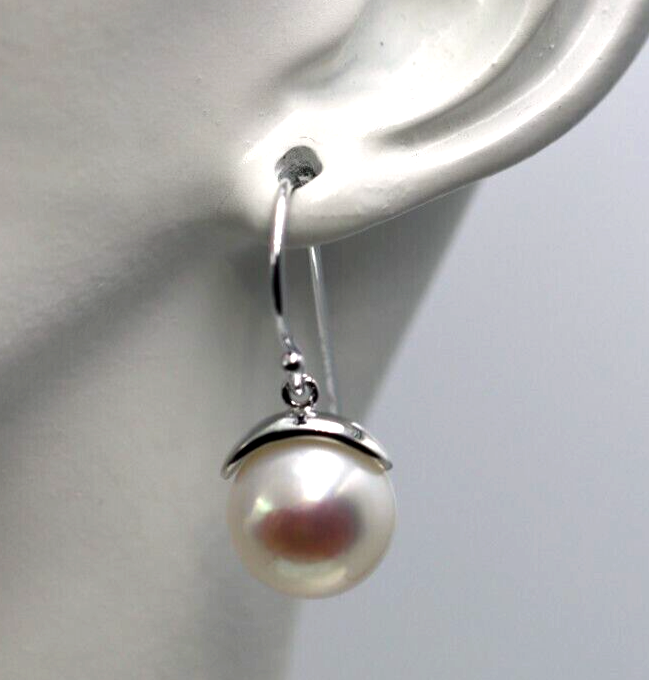 Sterling Silver 925 Freshwater Cultured Button Pearl Earrings